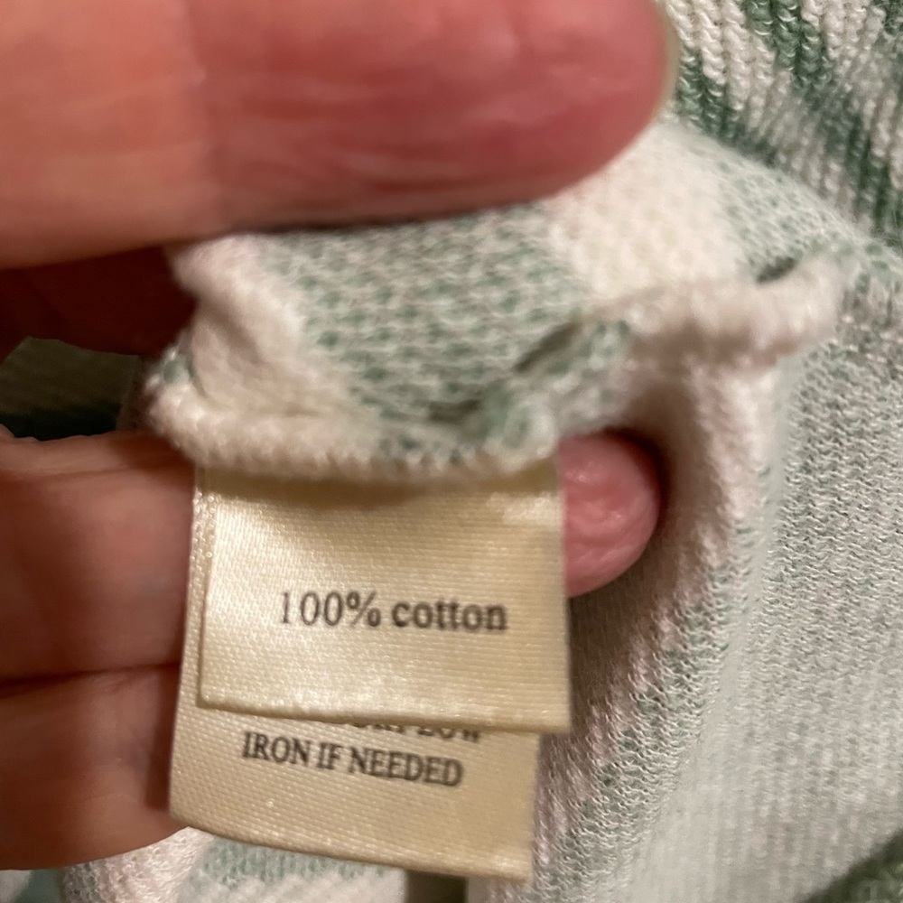 Lightweight 100% Cotton Sweater by Dylan. Sage green and Cream Stripe. S… - Picture 4 of 5